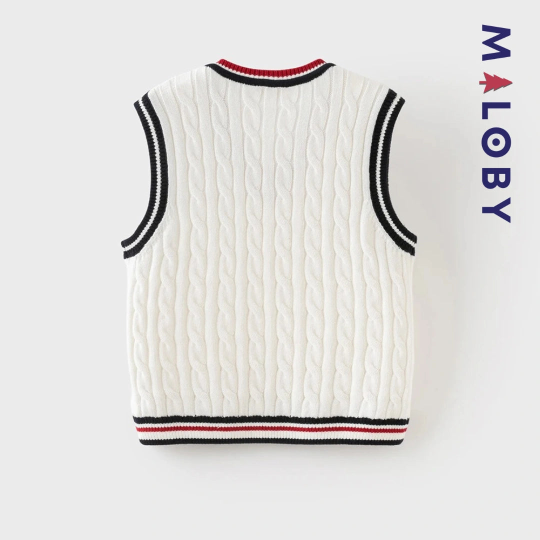 Pull sans manches style collège enfant garçon -Blanc -robes et ensembles pour filles, bébés et garcons - MALOBY