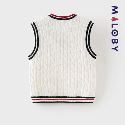 Pull sans manches style collège enfant garçon -Blanc -robes et ensembles pour filles, bébés et garcons - MALOBY