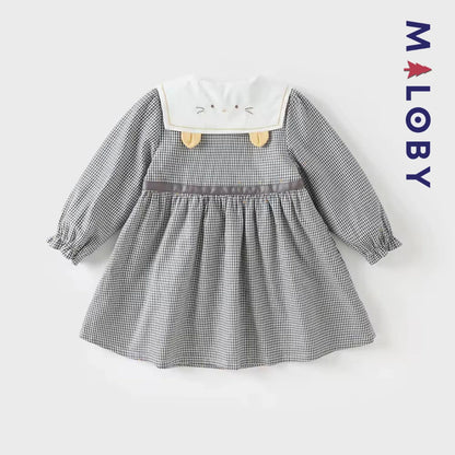 Ensemble robe vichy manches longues + sac fantaisie enfant fille- Carreaux