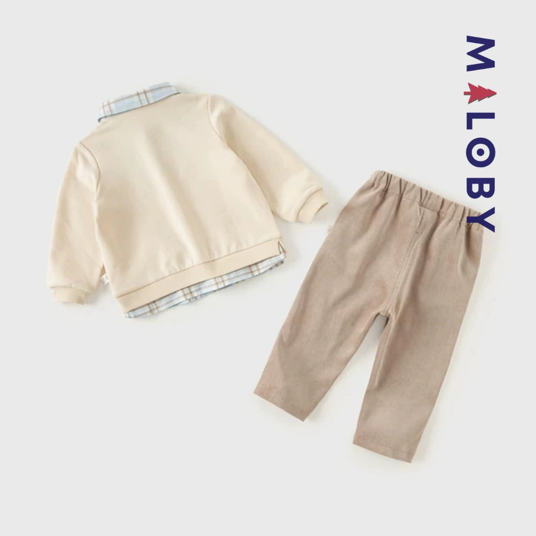 Ensemble habillé pull +pantalon enfant garçon - beige -robes et ensembles pour filles, bébés et garcons - MALOBY