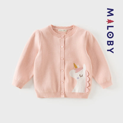 Cardigan licorne enfant fille- Rose -robes et ensembles pour filles, bébés et garcons - MALOBY