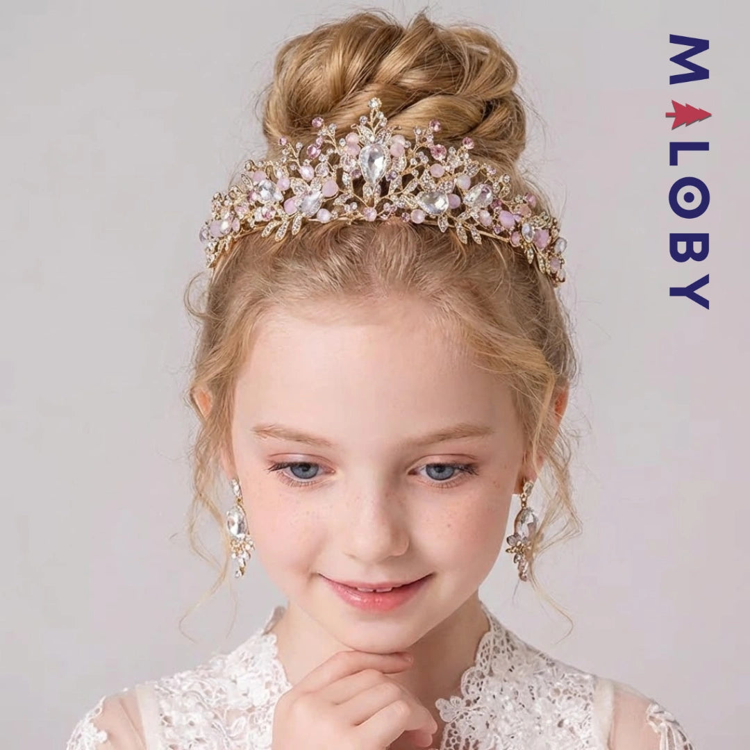 Couronne dorée perlée -robes et ensembles pour filles, bébés et garcons - MALOBY