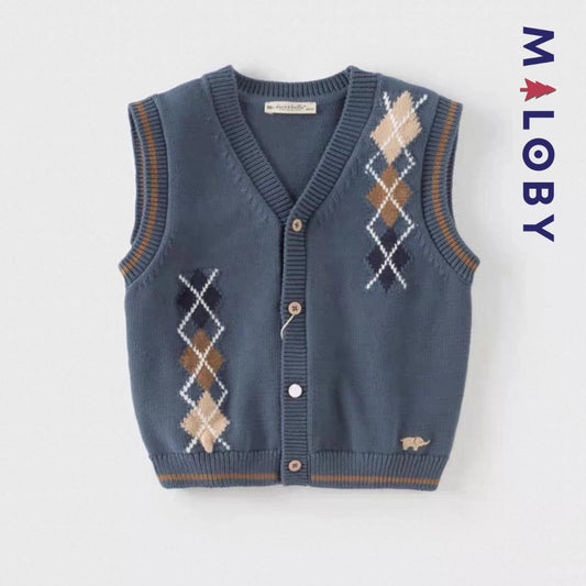 Gilet sans manches en pur coton enfant garçon -Bleu gris -robes et ensembles pour filles, bébés et garcons - MALOBY