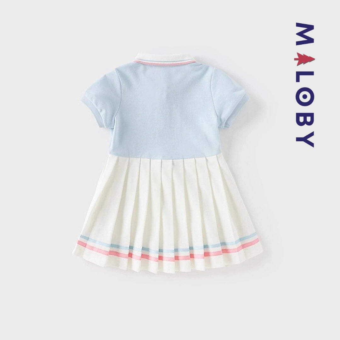 Robe polo manches courtes enfant fille- bleu ciel