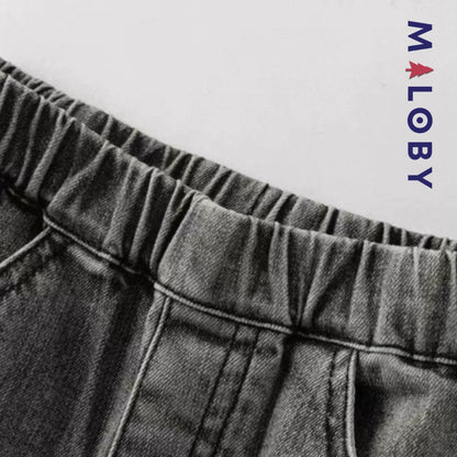 Pantalon jean évasé brodé enfant fille –Gris