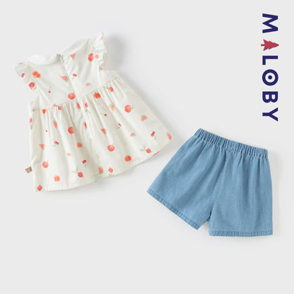 Ensemble été 2 pièces Tunique+Short en pur coton enfant fille- Imprimé