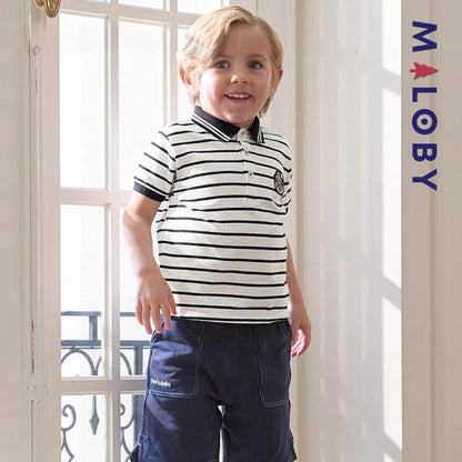 Polo rayé pour été enfants garçon - Blanc/Noir