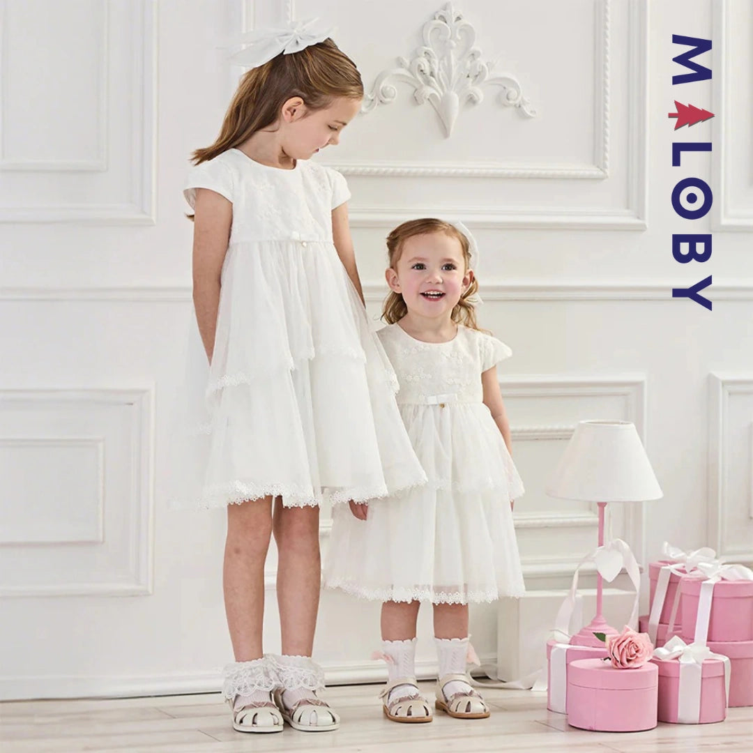 Robe haute couture de cérémonie enfant fille -Blanc