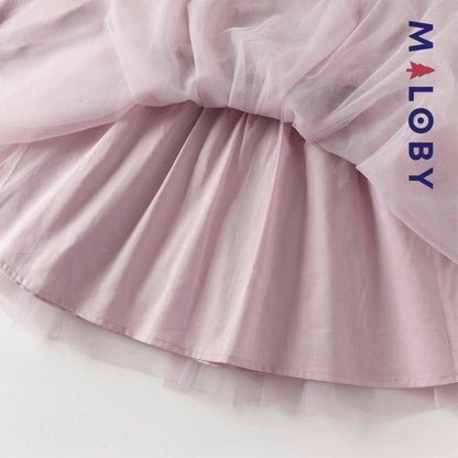 Robe bi-matière motifs brodés enfant fille- violet