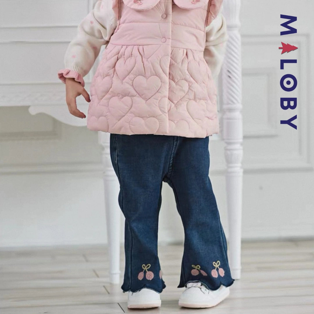 Pantalon évasé brodée enfant fille- bleu -robes et ensembles pour filles, bébés et garcons - MALOBY