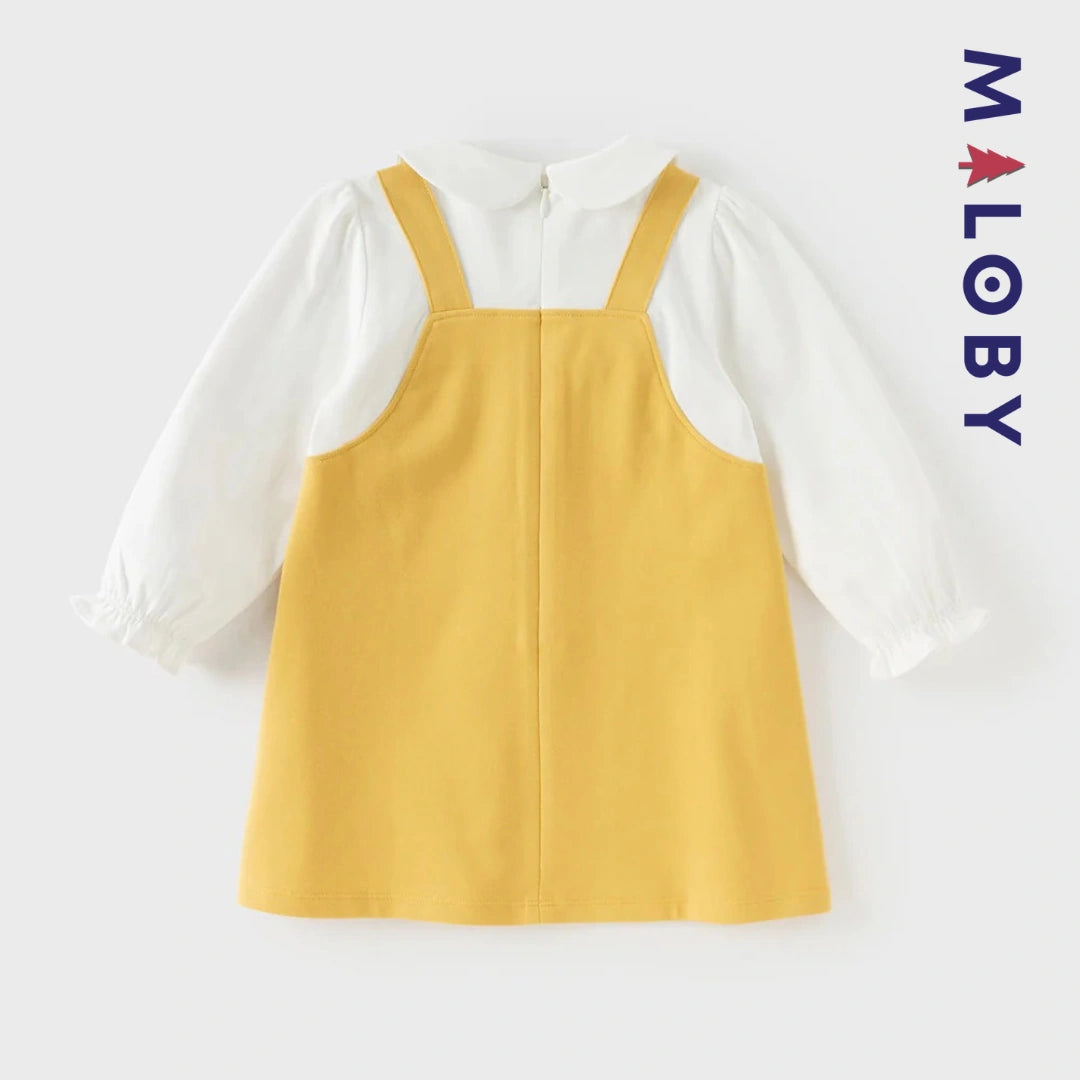 Robe bi-matière effet 2 en 1 enfant fille- Jaune -robes et ensembles pour filles, bébés et garcons - MALOBY