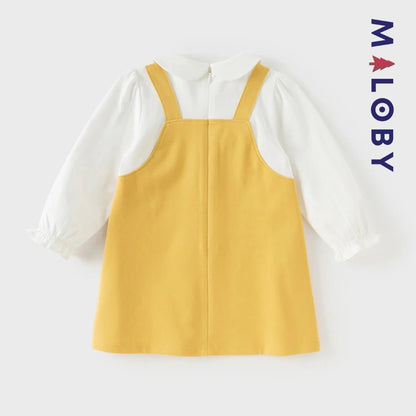 Robe bi-matière effet 2 en 1 enfant fille- Jaune -robes et ensembles pour filles, bébés et garcons - MALOBY