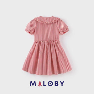 Robe manches courtes rayée enfant fille - Rouge -robes et ensembles pour filles, bébés et garcons - MALOBY