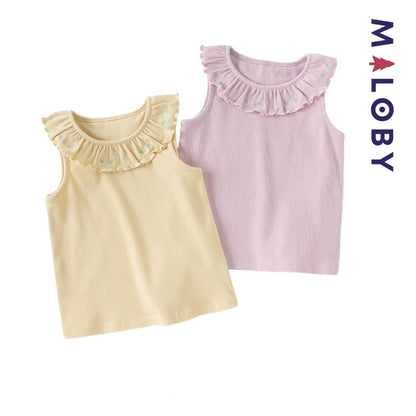 Gilet tricoté sans manches enfant fille - Jaune/violet