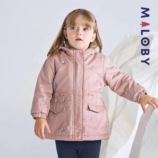 Parka à capuche brodée enfant fille- Rose