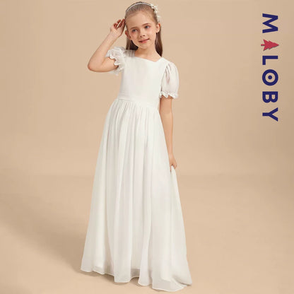 Robe longue de cérémonie en mousseline enfant fille- Blanche