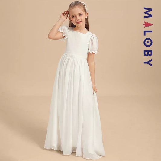 Robe longue de cérémonie en mousseline enfant fille- Blanche