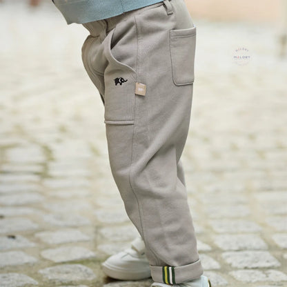 Pantalon cargo poches plaquées enfant garçon gris, vêtement enfant maroc - MALOBY
