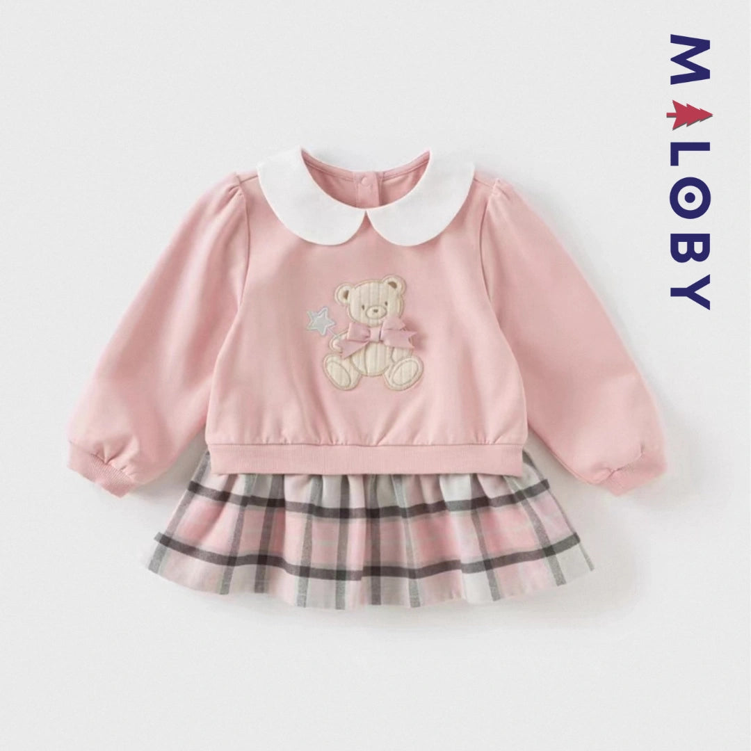 Robe courte bi-matière effet 2 en 1 enfant fille -Rose -robes et ensembles pour filles, bébés et garcons - MALOBY