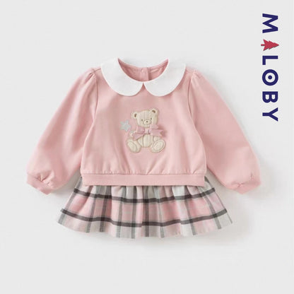 Robe courte bi-matière effet 2 en 1 enfant fille -Rose -robes et ensembles pour filles, bébés et garcons - MALOBY