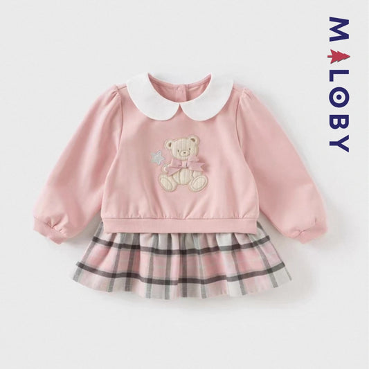 Robe courte bi-matière effet 2 en 1 enfant fille -Rose -robes et ensembles pour filles, bébés et garcons - MALOBY