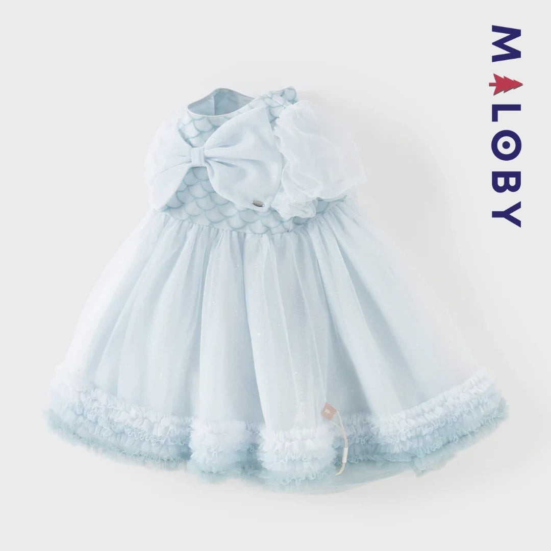 Robe princesse en tulle légère à manches courtes grise et bleue pour filles
