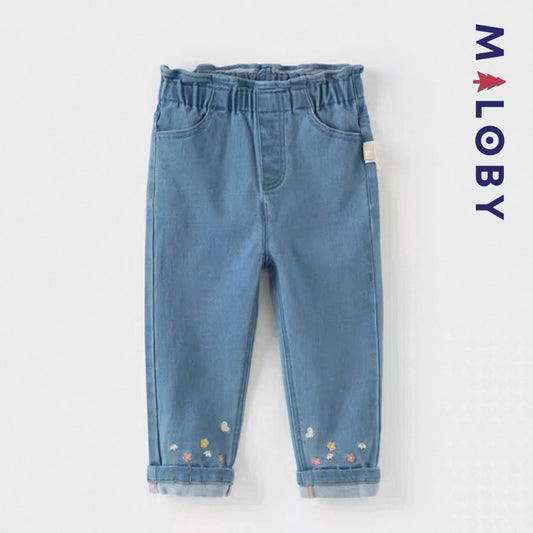Jean à base brodée enfant fille-Bleu -robes et ensembles pour filles, bébés et garcons - MALOBY