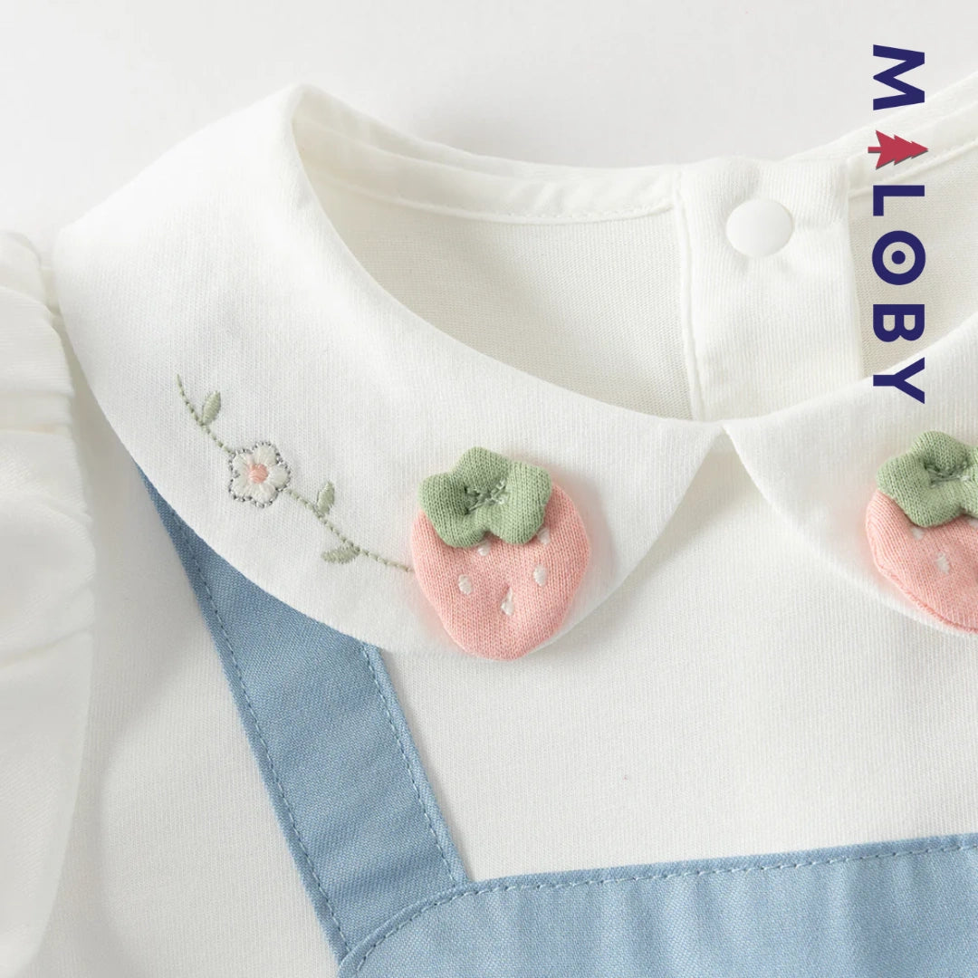 Robe été bi-matière effet 2 en 1 enfant fille- Bleu