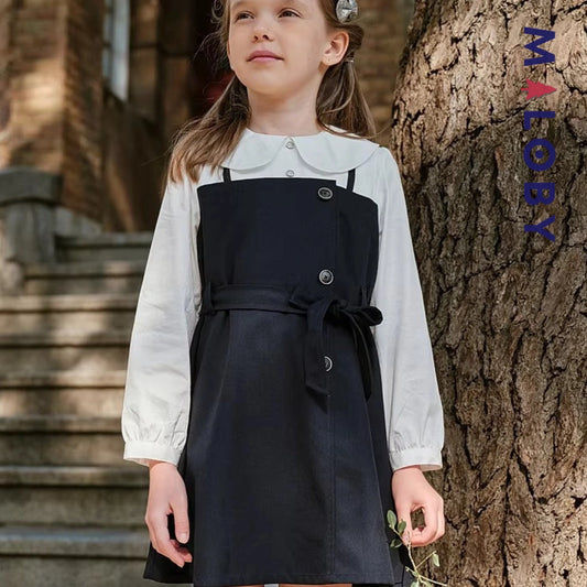 Robe ceinturée effet 2 en 1 enfant fille -Marine -robes et ensembles pour filles, bébés et garcons - MALOBY