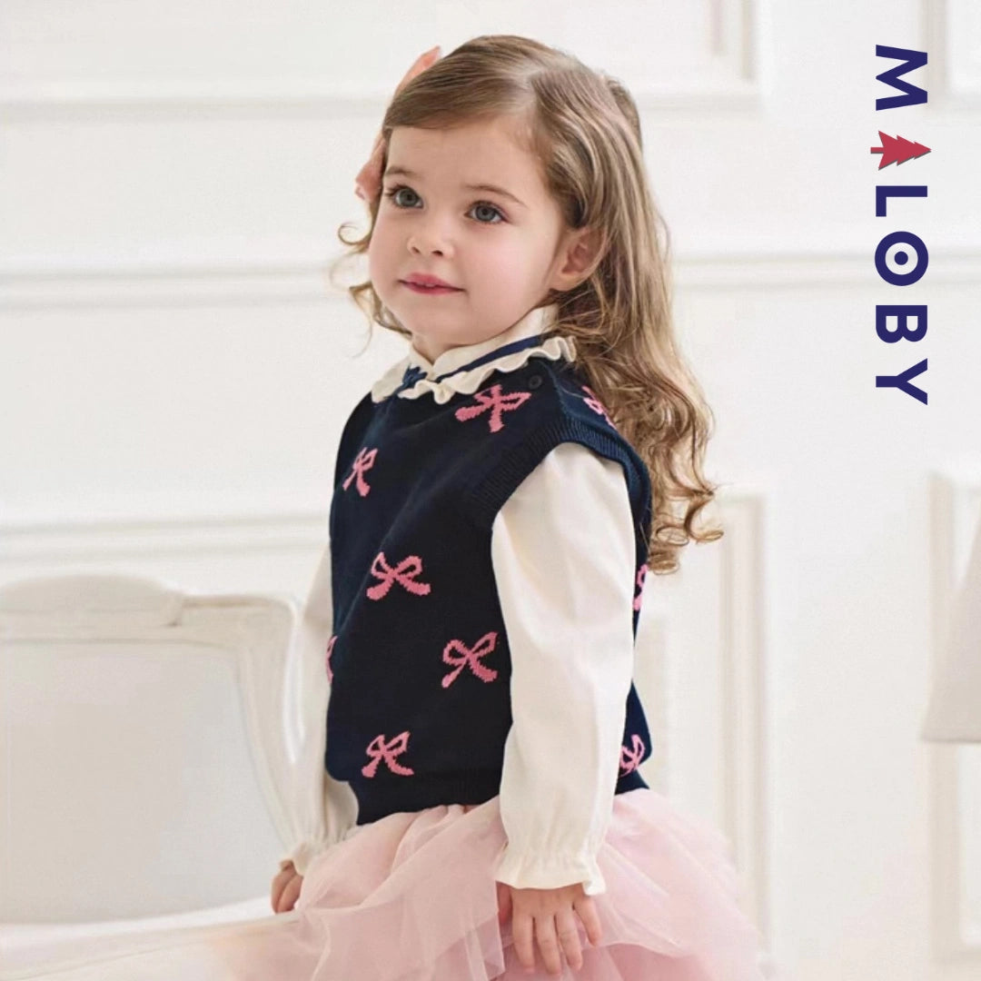 Pull en maille sans manches enfant fille -Marine -robes et ensembles pour filles, bébés et garcons - MALOBY