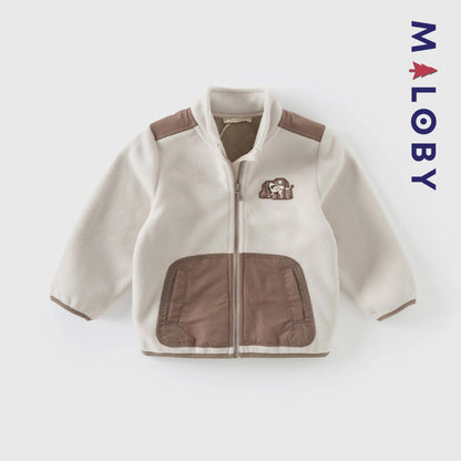 Sweat zippé en maille polaire enfant garçon - Beige -robes et ensembles pour filles, bébés et garcons - MALOBY