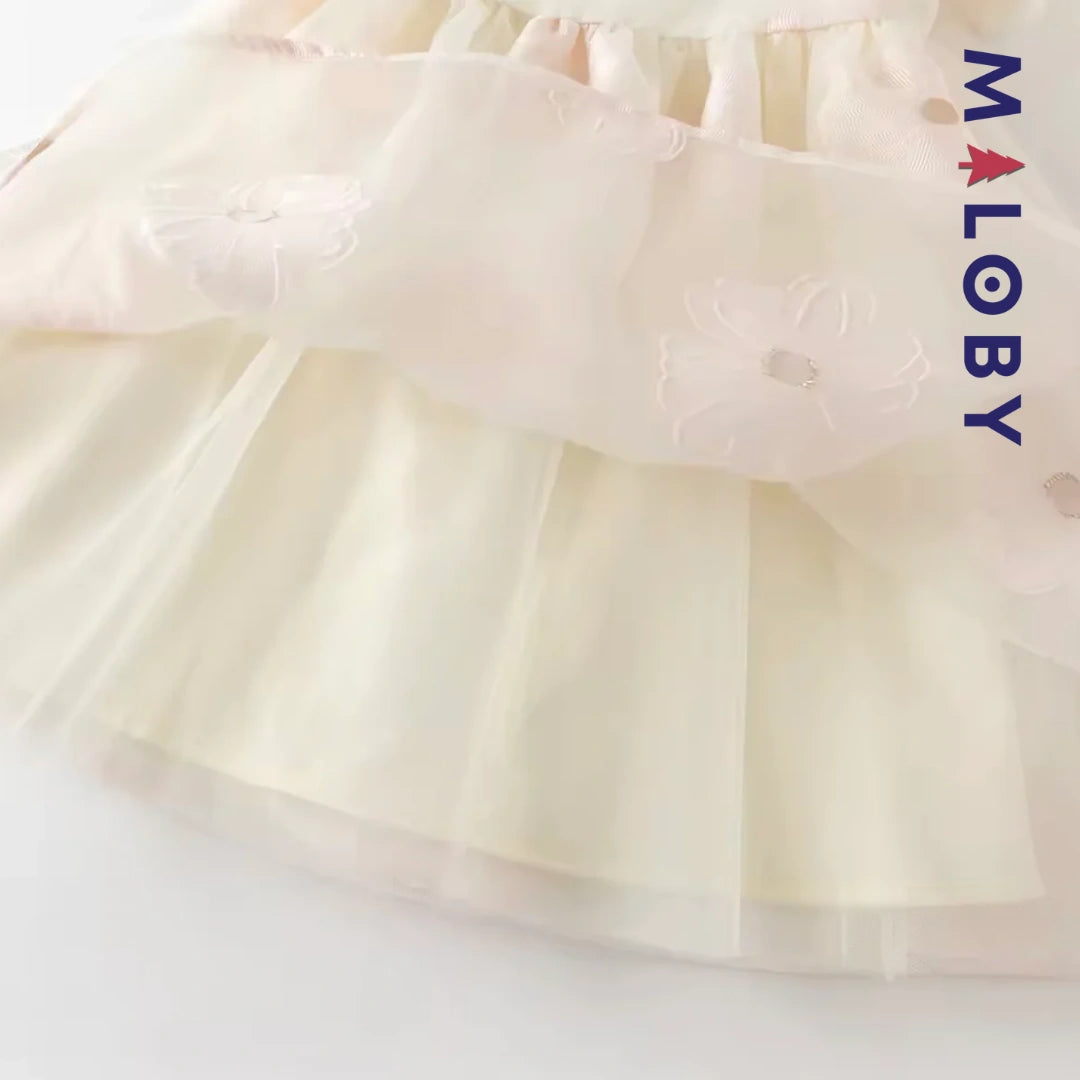 Robe princesse pour cérémonie à manches bouffantes enfant fille- Corail