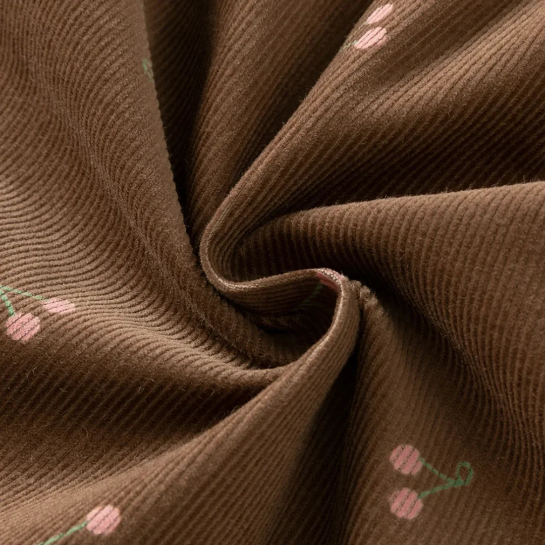 Robe en velours côtelé à imprimé cerises enfant fille –Marron