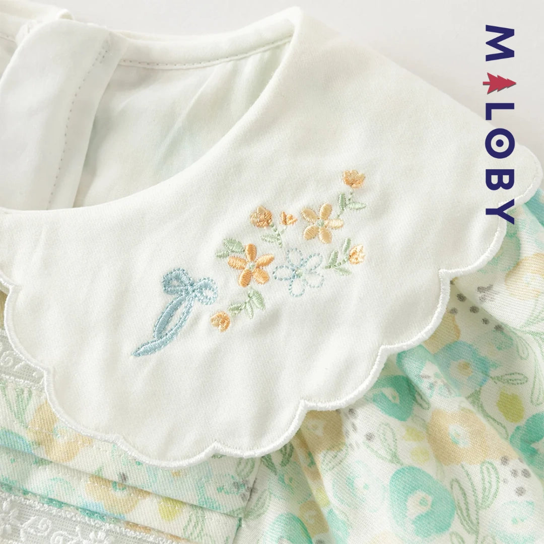 Robe Fleurie à col brodé avec mini sac chat enfant fille -Floral