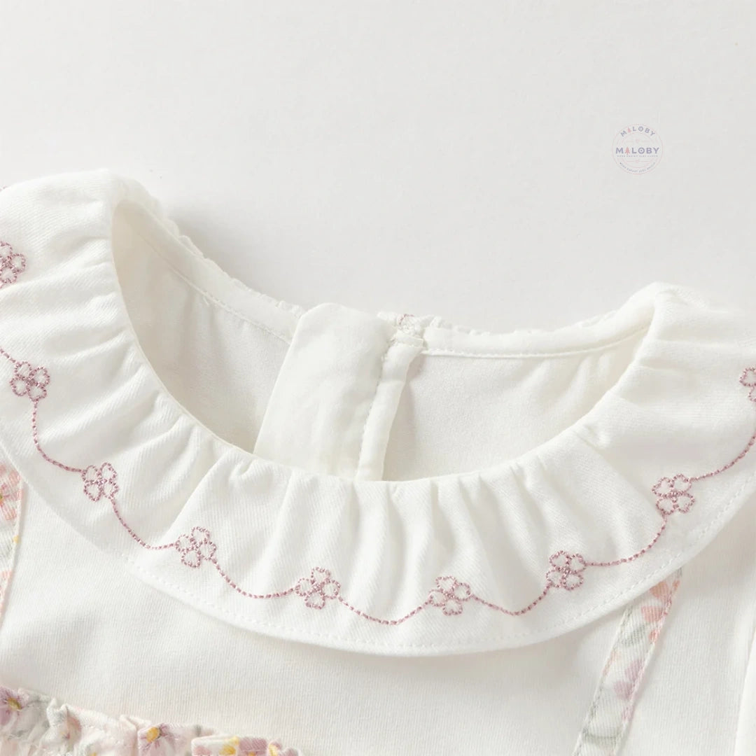 Ensemble fleuri blouse et legging effet 2 en 1 enfant fille rose - MALOBY