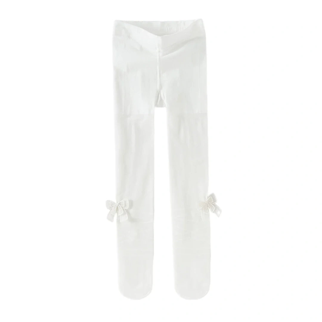 Collants fins à doubles nœuds enfant fille blanc, vêtement enfant maroc - MALOBY