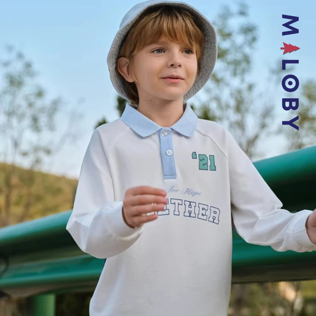 Polo manches longues enfants garçon- Blanc -robes et ensembles pour filles, bébés et garcons - MALOBY