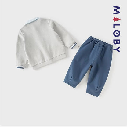 Ensemble habillé cardigan+pantalon+noeud enfant garçon -Bleu -robes et ensembles pour filles, bébés et garcons - MALOBY