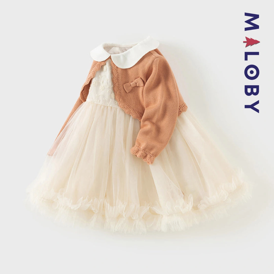 Robe cérémonie à boléro intégré- Beige -robes et ensembles pour filles, bébés et garcons - MALOBY