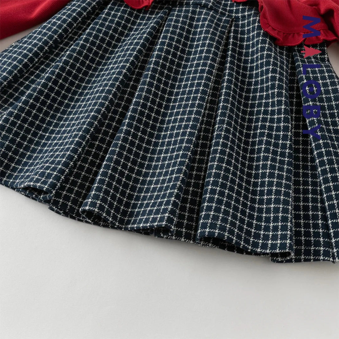 Robe à carreaux  avec Boléro intégré- rouge