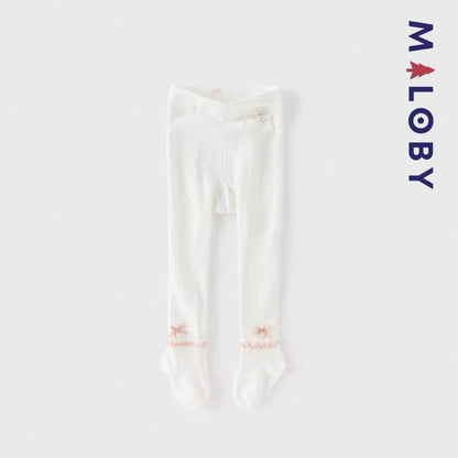 Collant côtelé avec nœud et cœur  enfant fille –Gris/Beige