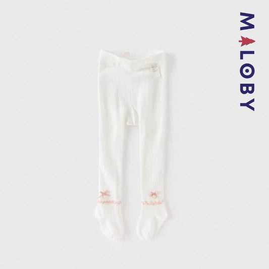 Collant côtelé avec nœud et cœur  enfant fille –Gris/Beige