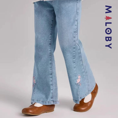 Pantalon denim évasé enfant fille-Bleu -robes et ensembles pour filles, bébés et garcons - MALOBY
