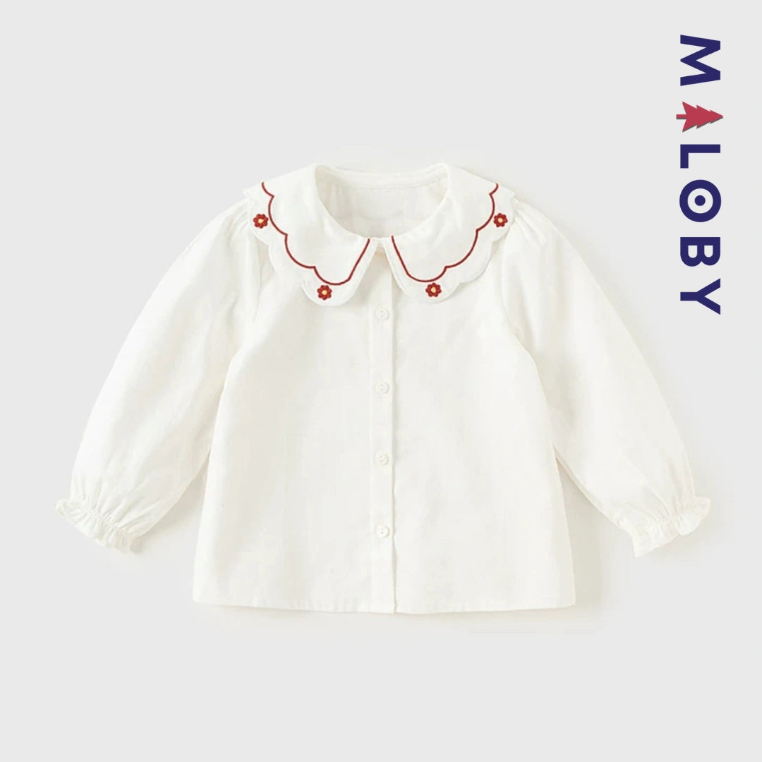 Chemise col claudine enfant fille - blanc -robes et ensembles pour filles, bébés et garcons - MALOBY