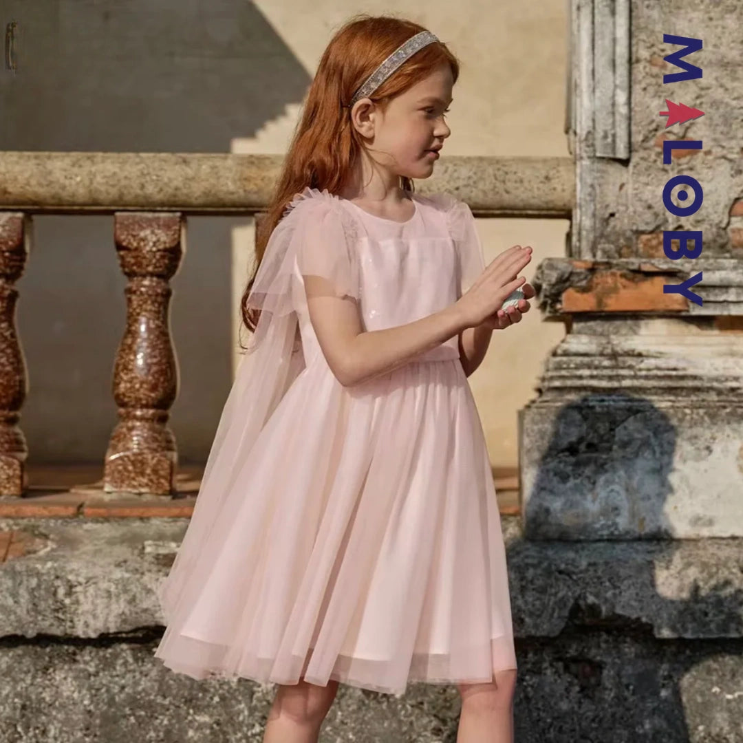 Robe princesse pour cérémonie en Tulle enfant fille- Rose