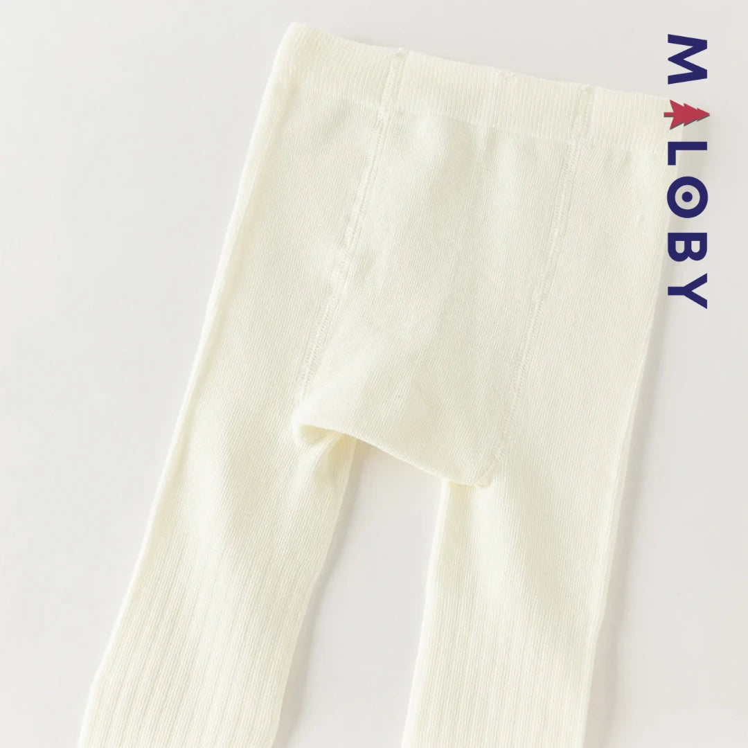 Collant côtelé avec papillons brodés enfant fille– Beige