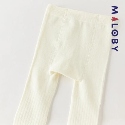 Collant côtelé avec papillons brodés enfant fille– Beige