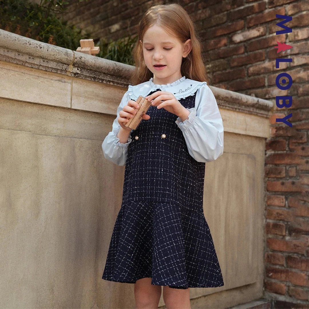 Robe à carreaux effet 2 en 1 enfant fille- bleu -robes et ensembles pour filles, bébés et garcons - MALOBY