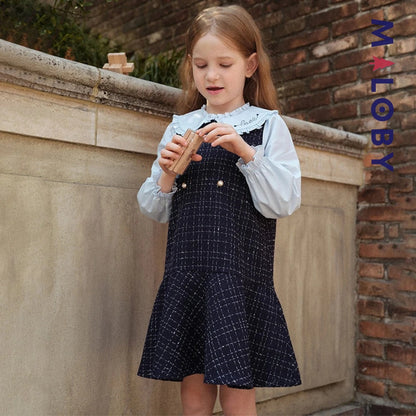 Robe à carreaux effet 2 en 1 enfant fille- bleu -robes et ensembles pour filles, bébés et garcons - MALOBY