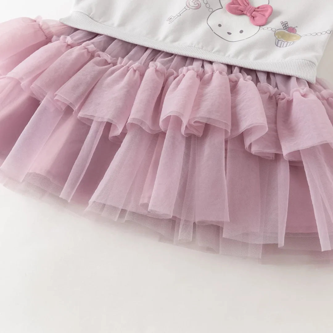 Robe Effet 2-en-1 Sweat et Tulle enfant fille –Violette